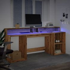 Vidaxl Pisalna miza z LED lučkami artisan hrast 200x55x91 cm inž. les