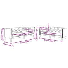 Vidaxl Komplet Chesterfield kavčev z vzglavniki 2-delna siv žamet