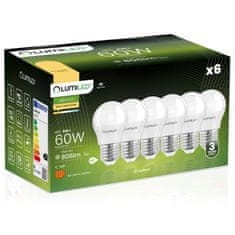 LUMILED 6x LED žarnica E27 P40 8W = 60W 806lm 3000K Topla bela 180°