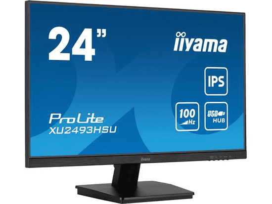 iiyama ProLite monitor XU2493HSU-B6 24", IPS, 100 Hz, USB Hub, črn, ultra tanek okvir, HDMI, DisplayPort, reduktor modre svetlobe, brez utripanja