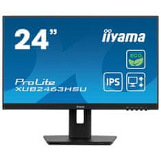 iiyama ProLite monitor ECO XUB2463HSU-B1 24" IPS, nastavljiv po višini, Full HD, črn, ultra tanek okvir, HDMI, Display Port, USB Hub z energijskim razredom B