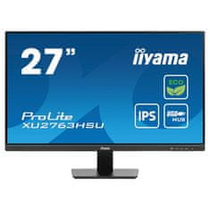 iiyama ProLite monitor ECO XU2763HSU-B1 27" IPS, Full HD, črn, Ultra Slim Bezel, HDMI, Display Port, USB Hub z energijskim razredom B