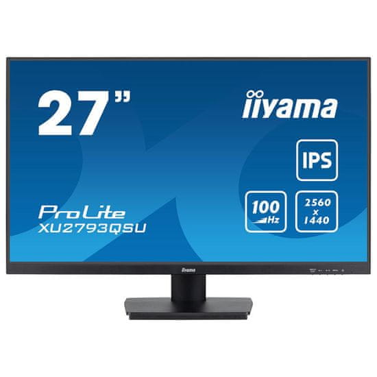 iiyama Monitor ProLite XU2793QSU-B6, 3-stranski brez robov, IPS, ločljivost WQHD, HDMI, DisplayPort, brez utripanja in reduktor modre svetlobe, 100 Hz, zvezdišče USB