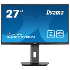 iiyama Monitor ProLite XUB2797QSN-B1 27" IPS, WQHD, priključek USB-C in RJ45 (LAN), ultra tanek okvir, HDMI, Display Port, nastavljiv po višini