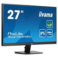 iiyama ProLite monitor ECO XU2763HSU-B1 27" IPS, Full HD, črn, Ultra Slim Bezel, HDMI, Display Port, USB Hub z energijskim razredom B