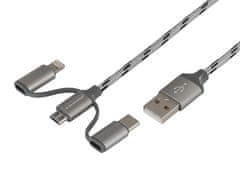 Carmotion Kabel za polnjenje in sinhronizacijo 120 cm, 3v1: USB &gt; micro USB + Lightning + USB-C