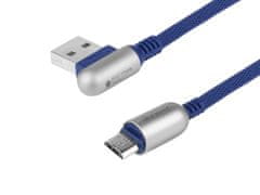 Carmotion Kabel za polnjenje in sinhronizacijo, 120 cm, pleten iz mikrovlaken, dvostranski kotni USB &gt; micro USB, mornarsko modra