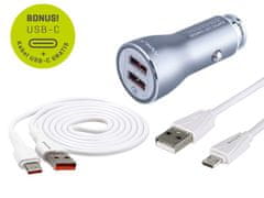 Carmotion Polnilec 12/24V QC3.0 2x USB Auto-ID, max 4,2A + kabel USB na mikro USB