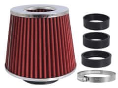 Carmotion Stožčasti zračni filter 155x130x120 mm, rdeča/krom, adapterji: 60, 63, 70 mm.