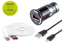 Carmotion Polnilec 12/24V QC3.0 1x USB + kabel USB za Lightning