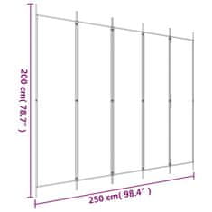 Vidaxl Paravan 5-delni bel 250x200 cm blago