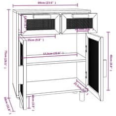 Vidaxl Komoda bela 60x30x75 cm trdna borovina in naravni ratan