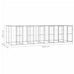 Vidaxl Zunanji pasji boks pocinkano jeklo s streho 14,52 m²