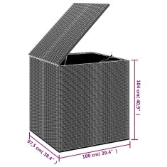 Vidaxl Vrtna škatla za blazine PE ratan 100x97,5x104 cm črna