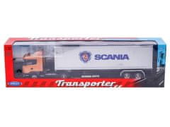 Carmotion Model 1:32, SCANIA R470, vlačilec oranžne barve - polpriklopnik srebrne barve