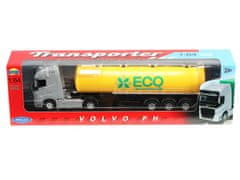 Carmotion Model 1:64, VOLVO FH, srebrn traktor, rumena cisterna ECO