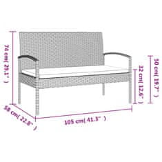 Vidaxl Vrtna klop z blazino rjava 105 cm poli ratan