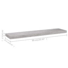 Vidaxl Stenska polica betonsko siva 90x23,5x3,8 cm MDF