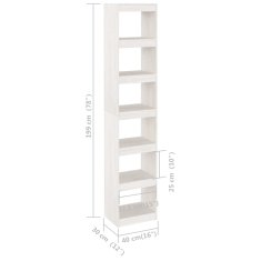 Vidaxl Knjižna omara za razdelitev prostora bela 40x30x199 cm