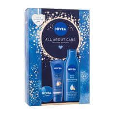 Nivea All About Care Set univerzalna krema Creme 30 ml + krema za roke Intensive Moisture 100 ml + losjon za telo Rich Nourishing 250 ml za ženske