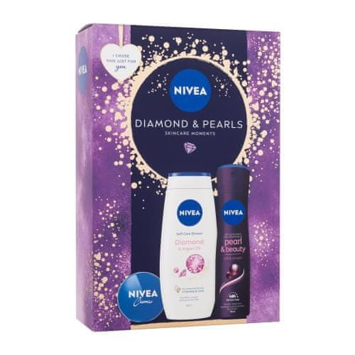 Nivea Diamond & Pearls Set univerzalna krema Creme 30 ml + antiperspirant Pearl & Beauty Black 150 ml + krema za prhanje Diamond & Argan Oil 250 ml za ženske