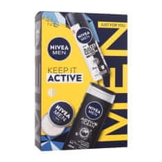 Nivea Men Keep It Active Set krema za obraz, telo in roke Men Creme 30 ml + antiperspirant Men Invisible Black & White Original 150 ml + gel za prhanje Men Active Clean 250 ml za moške