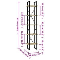 Vidaxl Knjižna omara 5-nadstropna sonoma hrast 40x30x175 cm inž. les