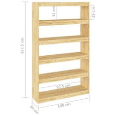 Vidaxl Knjižna omara/pregrada 100x30x167,5 cm trdna borovina