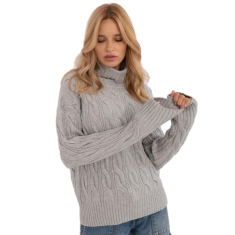 Wool Fashion Ženski pulover z rolojem in vzorcem z odprtinami sive barve AT-SW-23445.00_409018 Univerzalni