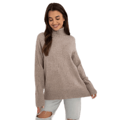 Wool Fashion Ženski pulover z rebrastim rolojem temno bež barve AT-SW-2342-1.35_408999 Univerzalni