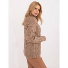 Wool Fashion Ženski pulover z rolojem in našitki temno bež AT-SW-23445.00_409017 Univerzalni