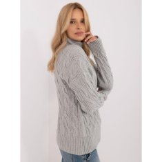 Wool Fashion Ženski pulover z rolojem in vzorcem z odprtinami sive barve AT-SW-23445.00_409018 Univerzalni