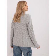 Wool Fashion Ženski pulover z rolojem in vzorcem z odprtinami sive barve AT-SW-23445.00_409018 Univerzalni