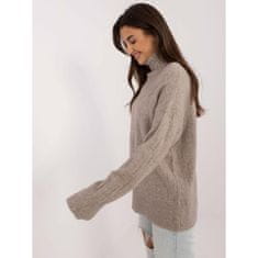 Wool Fashion Ženski pulover z rebrastim rolojem temno bež barve AT-SW-2342-1.35_408999 Univerzalni