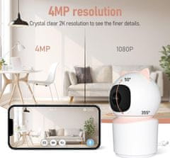 Immax NEO LITE SMART Varnostna notranja kamera BABY, 355° 50°, P/T, Wi-Fi, 4MP, roza, TUYA