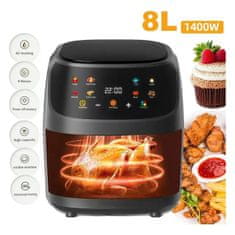 Smart Plus 1400W 8L Air Fryer | Brez olja, programabilna, pametna LED pečica na dotik, toplotni cikel za krompirček in piščanca