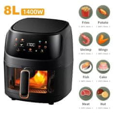 Smart Plus 1400W 8L Air Fryer | Brez olja, programabilna, pametna LED pečica na dotik, toplotni cikel za krompirček in piščanca