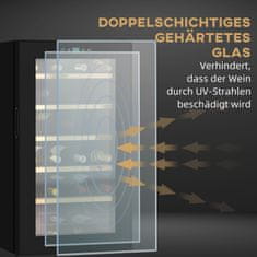 HOMCOM Hladilnik Za Vino, 65 L Hladilnik Za Pijačo Za 24 Steklenic, Hladilnik Za Steklenice, Vinska Klimatska Omarica Z Notranjo Osvetlitvijo, 5-20°C, Na Dotik, Črna 
