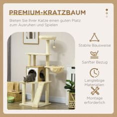 PAWHUT Praskalnik Z Igralno Žogo Cat Cave, Viseča Postelja, 2 Platformi, Sisal, Bež 