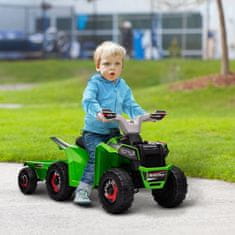 HOMCOM Otroški Quad Otroški Električni Quad, 6V Električni Avto S Prikolico, Otroško Vozilo Za Otroke 1,5-3 Leta, 2,5 Km/H, Kovina, Zelena 