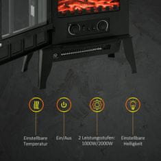 HOMCOM Električni Kamin, Tiho Stoječi Kamin Z Led Efektom Plamena, 2000W Kamin, Električni Kamin S Kovinsko Zaščito Pred Ogrevanjem 