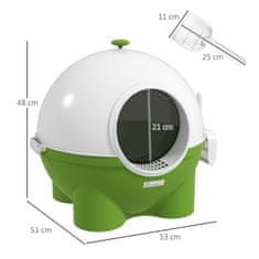 PAWHUT Zajemalka S Pokrovom Pladnja Za Mačji Pesek Za Mačke Do 4 Kg, Plastična, Zelena+Bela, 53X51X48 Cm 