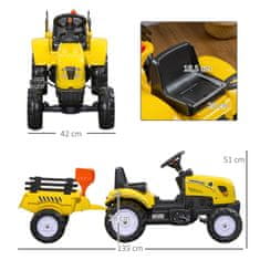 HOMCOM Traktor Na Pedala S Prikolico Traktor Na Pedala Otroški Traktor Na Pedala Igrače Vozilo Za 3 Leta Stare Otroke Kovinsko Rumena 133 X 42 X 51 Cm 