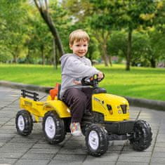 HOMCOM Traktor Na Pedala S Prikolico Traktor Na Pedala Otroški Traktor Na Pedala Igrače Vozilo Za 3 Leta Stare Otroke Kovinsko Rumena 133 X 42 X 51 Cm 