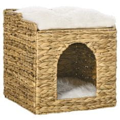 PAWHUT Rattan Cat Cave 2-Nivojska Blazina Water Hyacinth Brown Do 5 Kg 