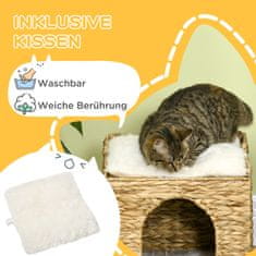 PAWHUT Rattan Cat Cave 2-Nivojska Blazina Water Hyacinth Brown Do 5 Kg 