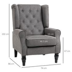 HOMCOM Single Chair Relax Chair Wing Chair S Taftingom, Lesene Noge, Poliester, Temno Siva, 74X86X102 Cm 