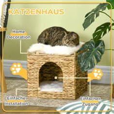 PAWHUT Rattan Cat Cave 2-Nivojska Blazina Water Hyacinth Brown Do 5 Kg 