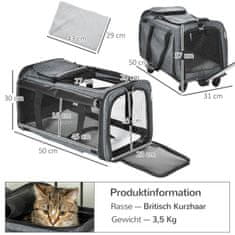 PAWHUT 3-V-1 Pet Trolley Dog Crate Transportna Torba S Teleskopskim Ročajem In Kolesi Torba Za Prenašanje Za Mačke Pritlikave Pse Z Mrežastim Oknom Siva 