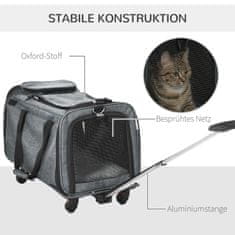 PAWHUT 3-V-1 Pet Trolley Dog Crate Transportna Torba S Teleskopskim Ročajem In Kolesi Torba Za Prenašanje Za Mačke Pritlikave Pse Z Mrežastim Oknom Siva 